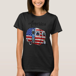 Camping American Flagga Outdoor T Shirt