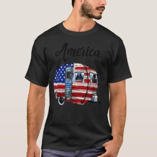 Camping American Flagga Outdoor T Shirt