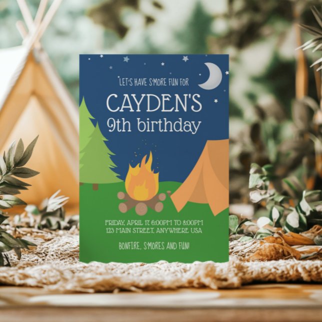 Camping and S'mores Birthday Inbjudan (Skapare uppladdad)