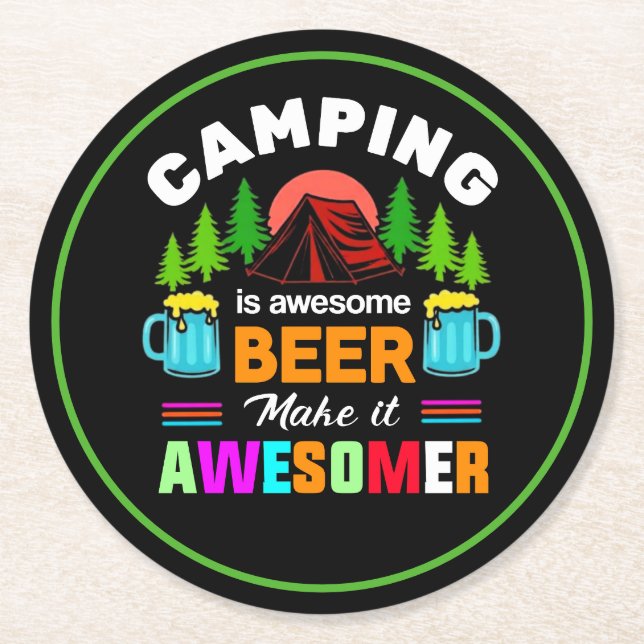 Camping är fantastisk öl Gör det fantastiskare-673 Underlägg Papper Rund (Framsidan)