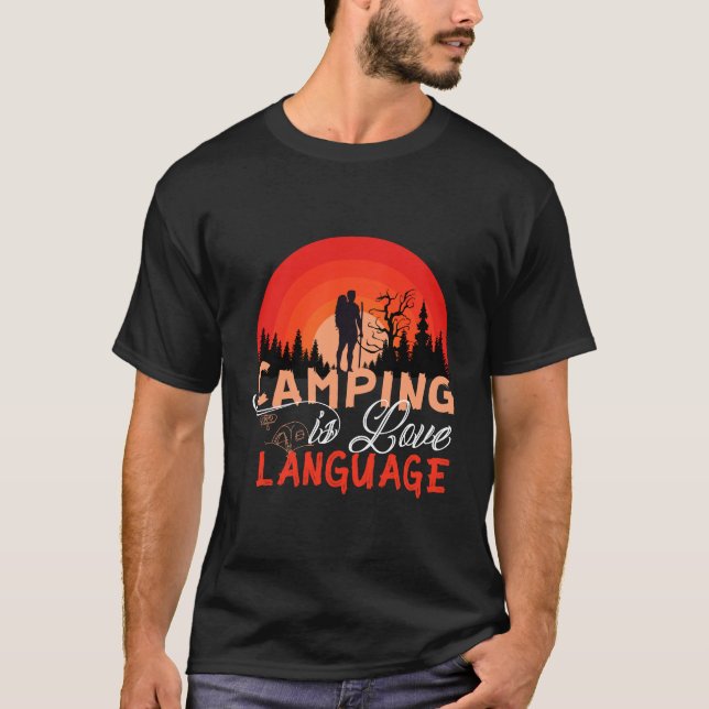 Camping är kärleksspråk Retro solnedgång Utomhus T Shirt (Framsida)