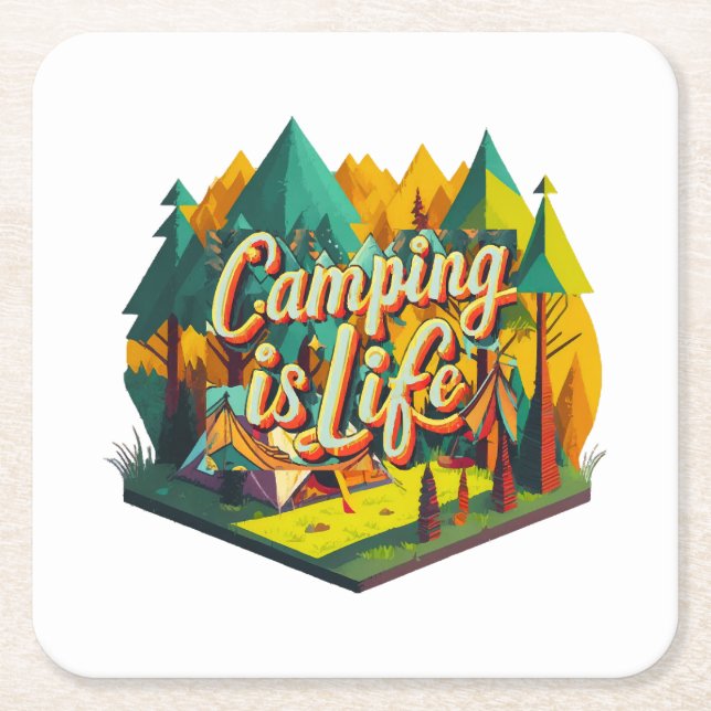 Camping är livet underlägg papper kvadrat (Framsidan)