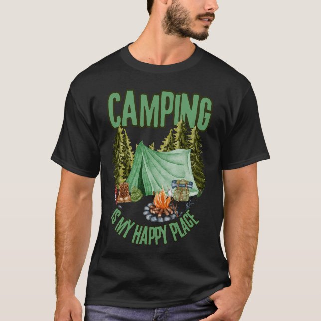 Camping är min lycklig ställe - ett estetiskt läge t shirt (Framsida)