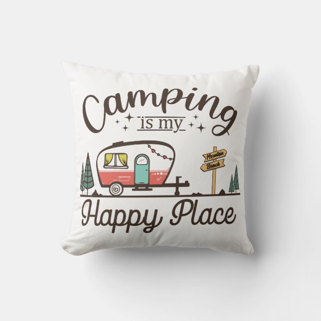 Camping är min Lycklig Ställe Kudde (Framsida)