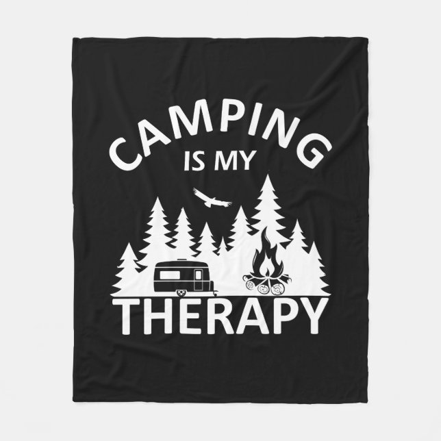 Camping är min terapeutiska slogan med en lustig k fleecefilt (Framsidan)