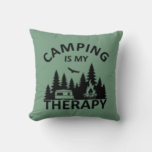 Camping är min terapeutiska slogan med en lustig k kudde