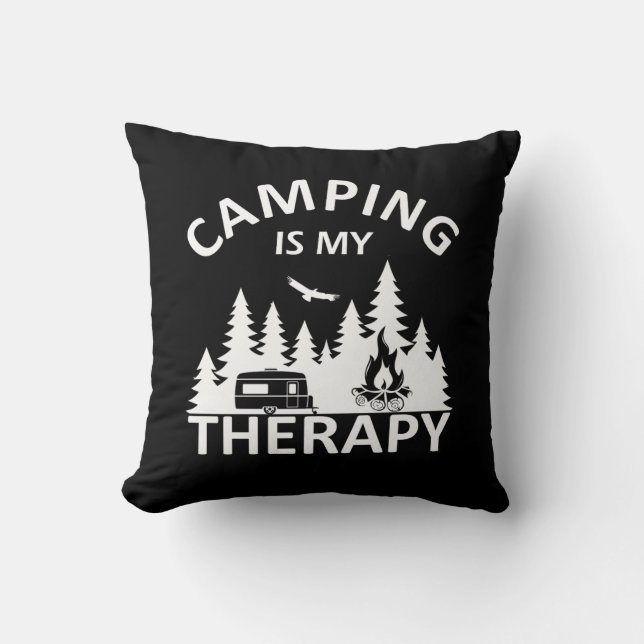 Camping är min terapeutiska slogan med en lustig k kudde (Framsida)