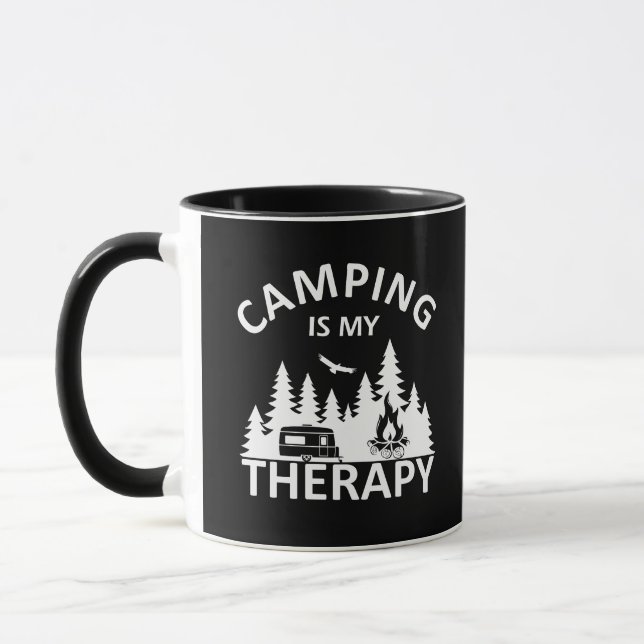 Camping är min terapeutiska slogan med en lustig k mugg (Vänster)