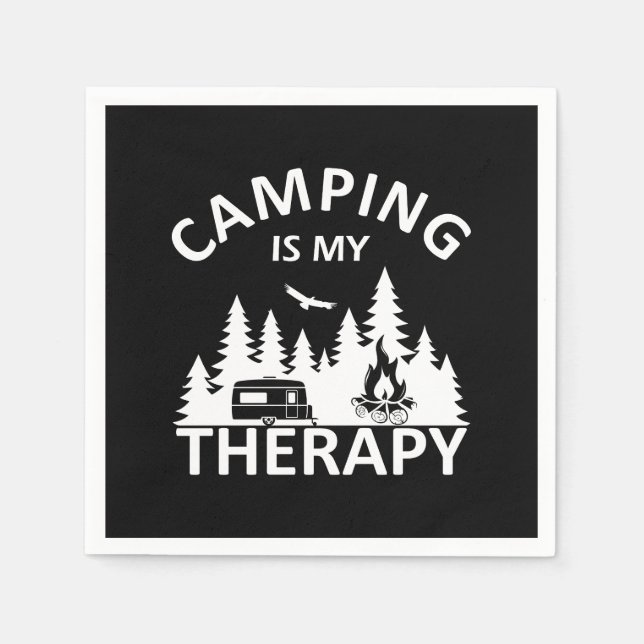 Camping är min terapeutiska slogan med en lustig k pappersservett (Framsidan)