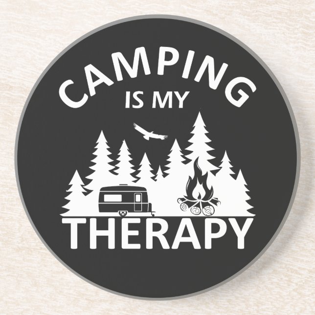 Camping är min terapeutiska slogan med en lustig k underlägg (Framsidan)