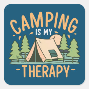 Camping är min terapi fyrkantigt klistermärke