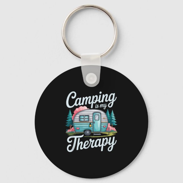 Camping är min terapi husvagn läger äventyrsälskar nyckelring (Framsida)