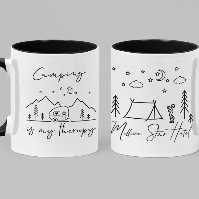 Camping är min terapi & Million Star Hotel-citat Mugg (Camping is My Therapy & Million Star Hotel Quotes 11oz Coffee Mug)