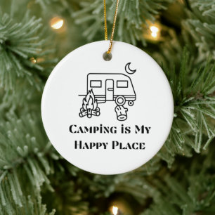 Camping är My Lycklig Ställe på en Julgransprydnad Keramik