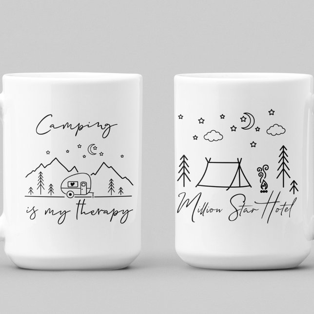 Camping är My Therapy & Million Star Hotel-offerte Kaffemugg (Camping is My Therapy & Million Star Hotel Quotes 15oz Coffee Mug)