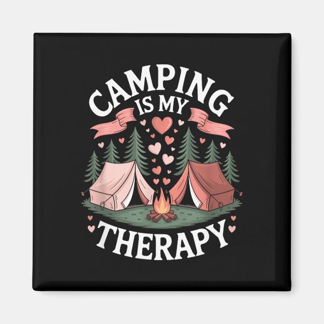 Camping är terapi för utomhuslägerälskare äventyr magnet (Framsidan)