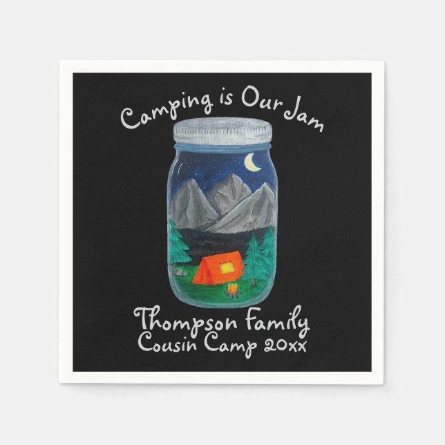 Camping är vår grej Tält och berg i burk Pappersservett (Framsidan)
