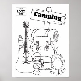 Camping Art Coloring Art-kalkylbladsaktivitet Laka Poster