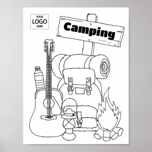 Camping Art Coloring Art-kalkylbladsaktivitet Laka Poster