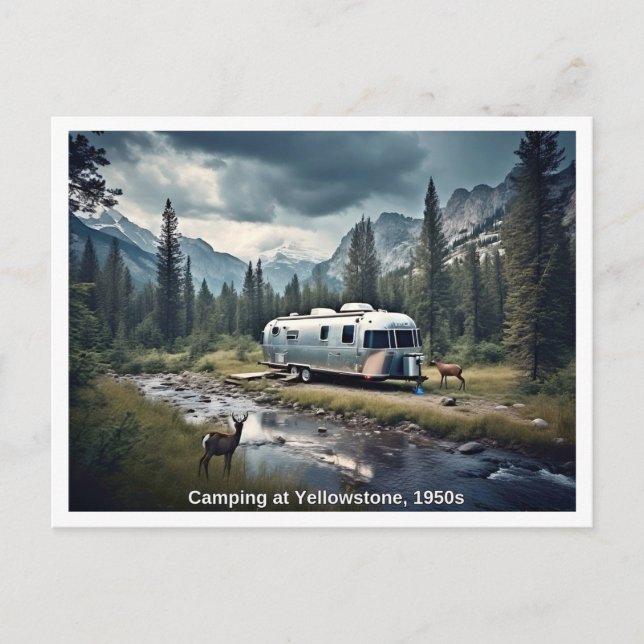 Camping at Yellowstone 1950's Scene Vykort (Framsida)