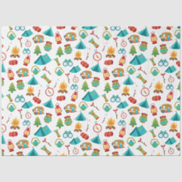 Camping Äventyr Mönster on White