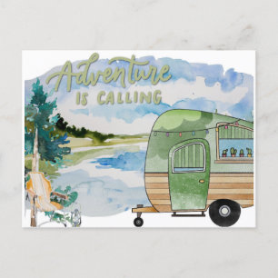 Camping Äventyr Watercolor Travel Vykort