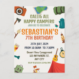 Camping Äventyrsfest för pojkar utomhus födelsedag Vykort
