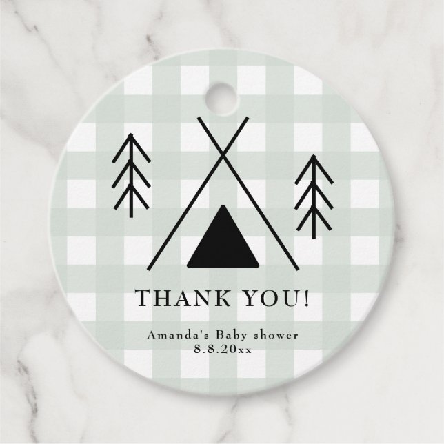 Camping Baby dusch - Tack Gåvor Etiketter (Framsida)