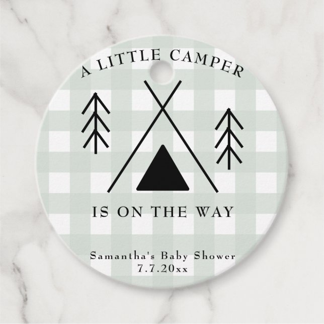 Camping baby shower på svenska gåvor etiketter (Framsida)