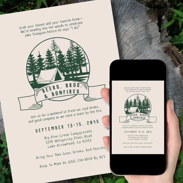 Camping Bachelor Party Rustic Skogen for Groom Inbjudningar (Skapare uppladdad)