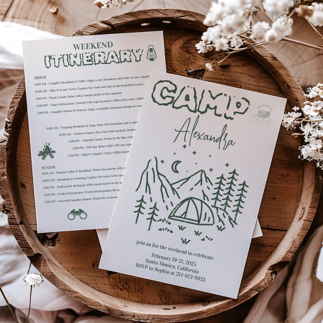 Camping Bachelorette Helg Itinerary Inbjudningar (Skapare uppladdad)