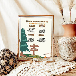 Camping Bachelorette Party Cabin Assignement SIgn Poster