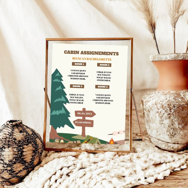 Camping Bachelorette Party Cabin Assignement SIgn Poster (Skapare uppladdad)