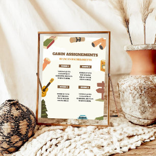 Camping Bachelorette Party Cabin Assignement SIgn Poster