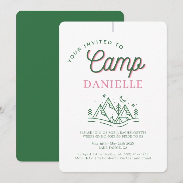 Camping Bachelorette Party Parts Parent-Anpassning Inbjudningar (Fram/baksida)