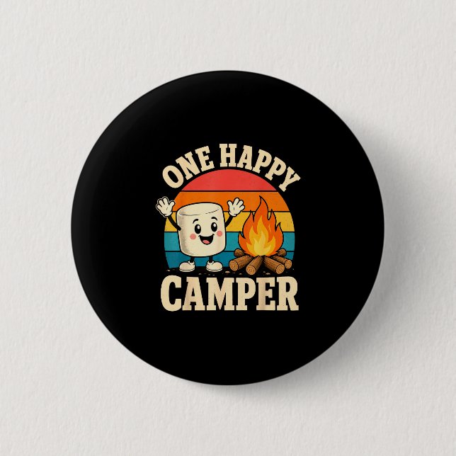 Camping barnbarn söt marshmallow lägereld  knapp (Framsida)