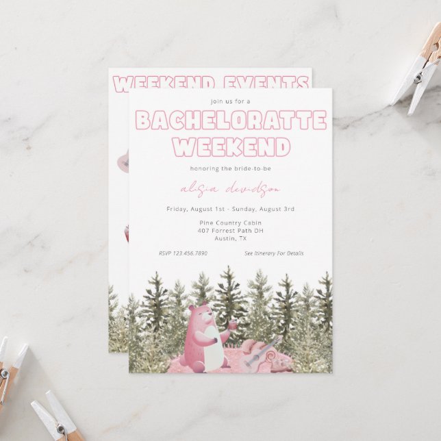 Camping Bear Bachelorette Party-inbjudan Inbjudningar (Fram/Back In Situ)