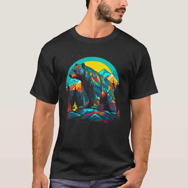 Camping Bear Face Spirit Animal T Shirt (Framsida)