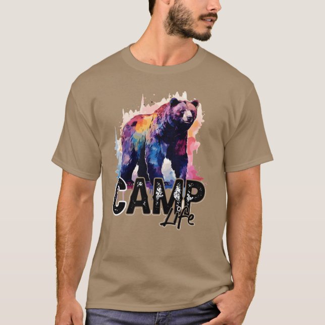 Camping Bear Sommarläger Citat Camping Des pojke T Shirt (Framsida)
