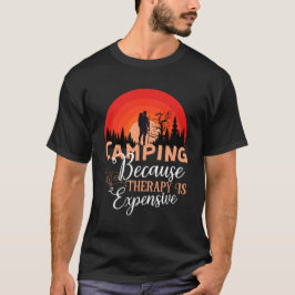 Camping Because Therapy Is Expensive Retro Sunset  T Shirt