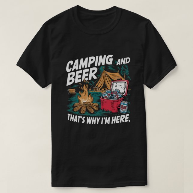 Camping & Beer - Perfekten Äventyr T Shirt (Design framsida)