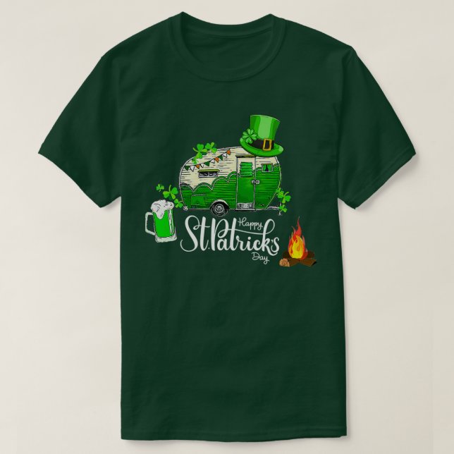 Camping Beer St patricks day Shamrock Leprechaun T Shirt (Design framsida)