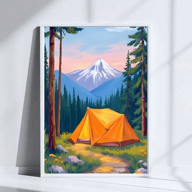 Camping Berg Akvarell Målning Natur Poster (Skapare uppladdad)