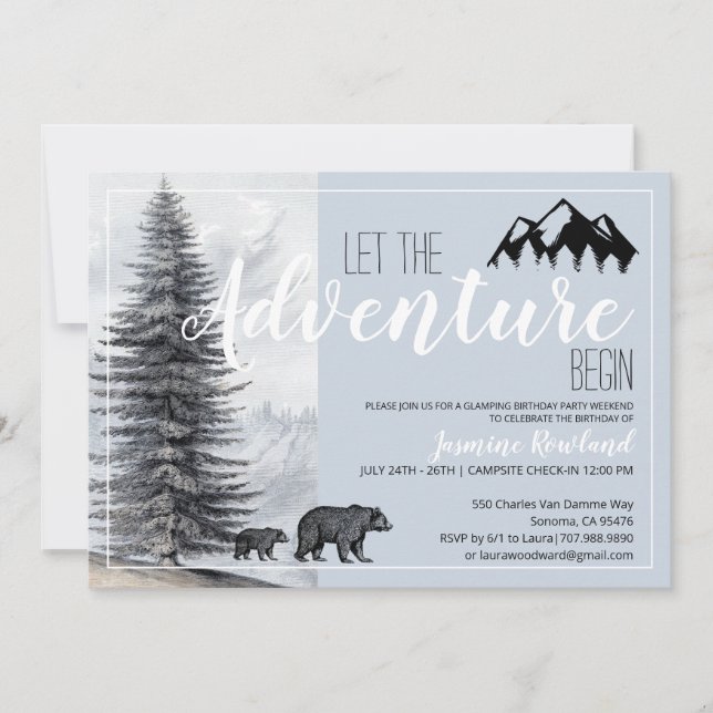Camping Birthday Äventyr Begins Inbjudningar (Framsida)