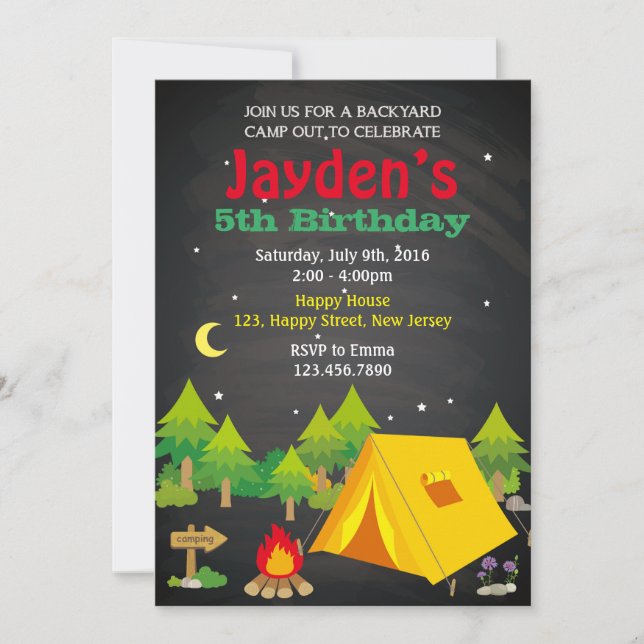 Camping Birthday-inbjudan Inbjudningar (Framsida)