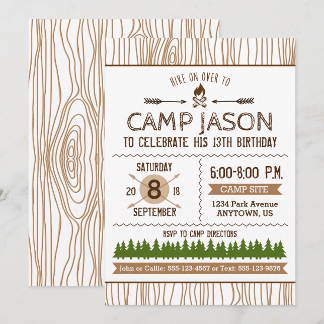 Camping Birthday-inbjudan Inbjudningar (Fram/baksida)