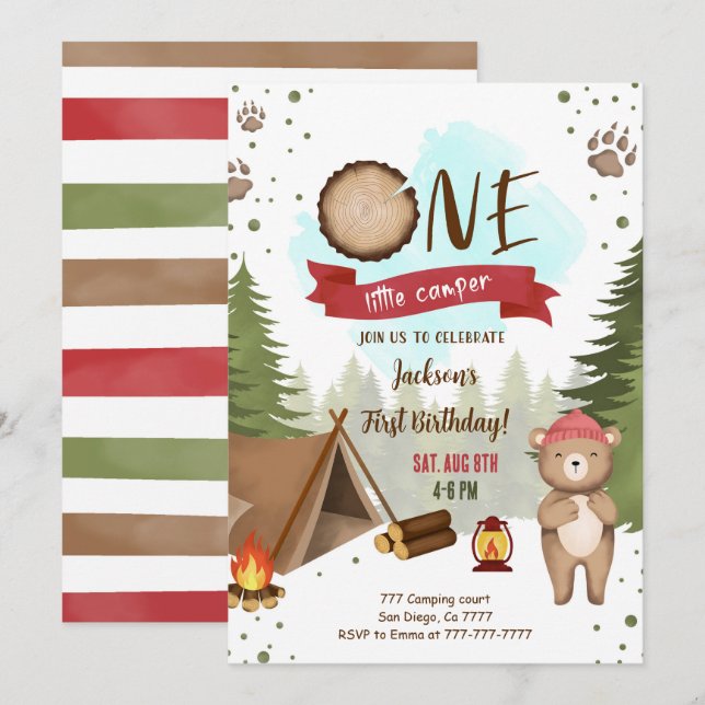 Camping Birthday-inbjudan Inbjudningar (Fram/baksida)