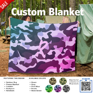 Camping Blanket Camouflage Add Initial Kids Tonåri Fleecefilt
