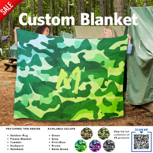 Camping Blanket Camouflage Add Initial Kids Tonåri Fleecefilt