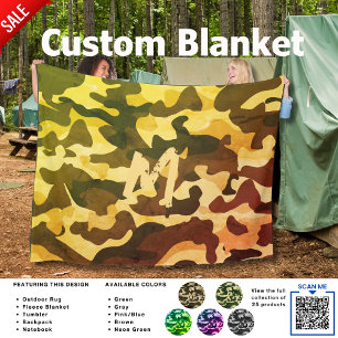 Camping Blanket Camouflage Add Initial Kids Tonåri Fleecefilt